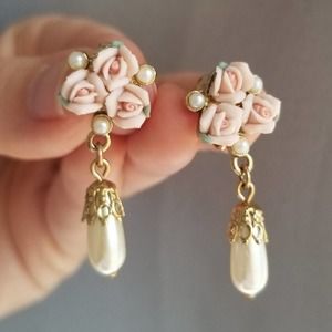 Rosebud Faux Pearl Clip-On Earrings